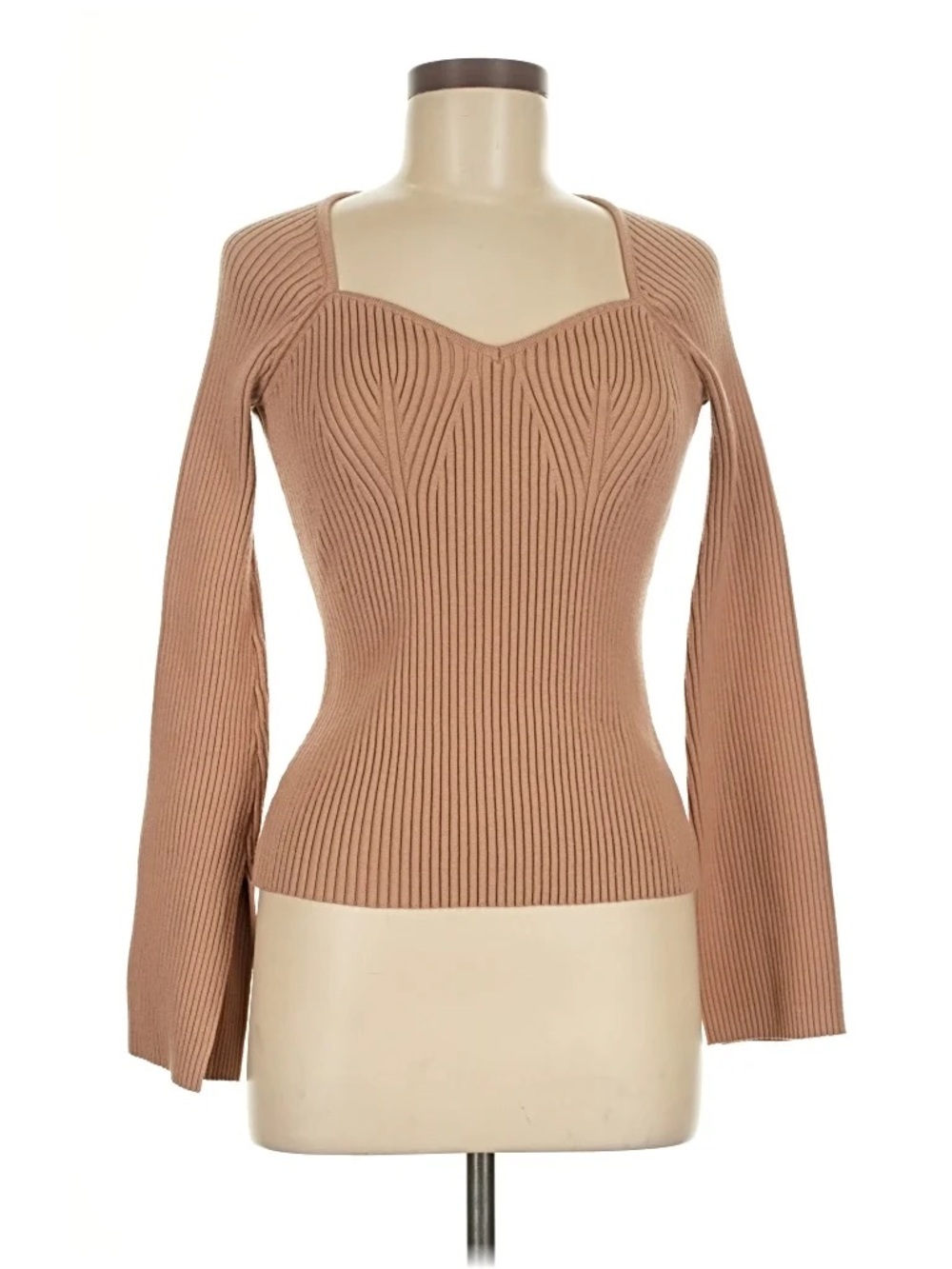TRUTH Light Brown Ribbed Sweetheart Neck Sweater